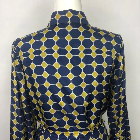 Brooks Brothers Silk Navy and Gold Geometric Dress - Picture 6 of 16